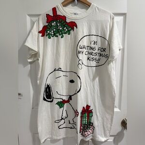 Charlie Brown Snoopy Christmas Pajama T-Shirt - White see measurements